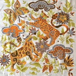 JIM THOMPSON 100% Thai Silk  Scarf Hand Rolled Leopards Floral  34" Square